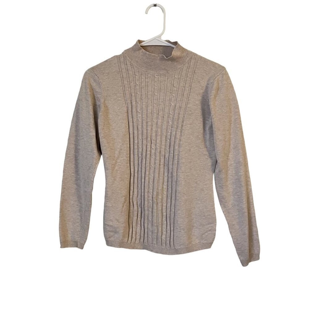 Van Heusen Mock Neck Cable Knit Sweater Small Cream Womens Cotton Blend